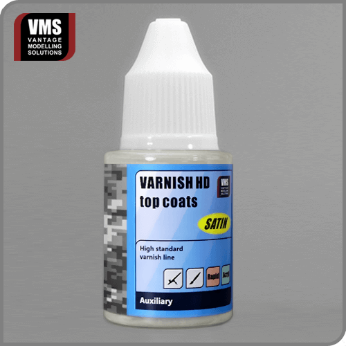 VMS Varnish HD Satin 30ml – Semi-gloss acrylic varnish for realistic model finishes