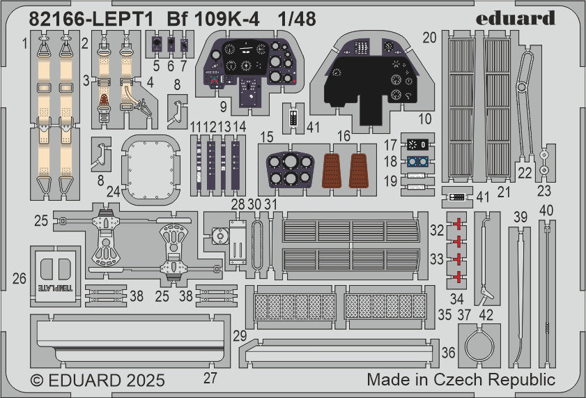Eduard 1/48 Bf 109K-4 Profipack phot-etch fret with colored parts