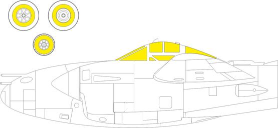 Eduard 1/48 P-38J Lightning TFace canopy and wheel mask set with interior and exterior pre-cut kabuki tape masks for the Tamiya kit.