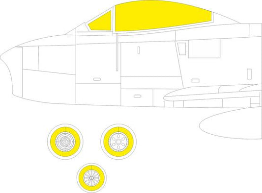 Eduard 1/48 F-86F-40 canopy and wheel mask set with pre-cut kabuki tape for the Airfix Sabre kit