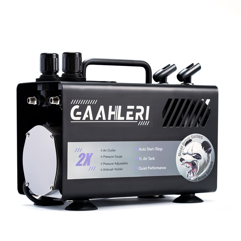 Gaahleri Dual Drive Series Airbrush Compressor GT-918 – Quiet, Dual-Outlet, 1 L Tank