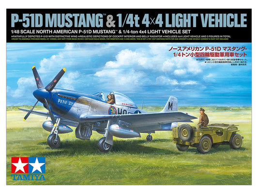 Tamiya 1/48 Scale North American P-51D Mustang & 1/4 Ton 4x4 Light Vehicle Model Kit box art