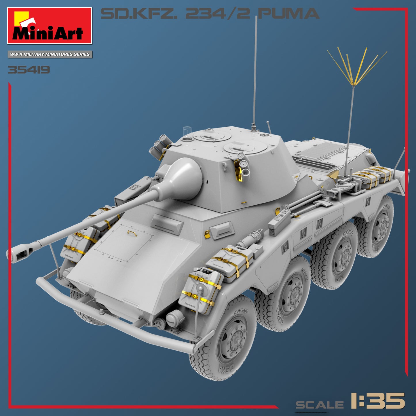 Miniart 1/35 Sd.Kfz.234/2 Puma 3D render front side view