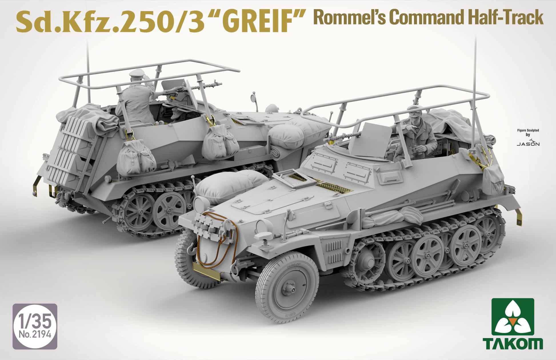 Takom 1/35 Sdkfz 250/3 "Greif" Rommels Command Half-Track 3D Renders Angled Side View.