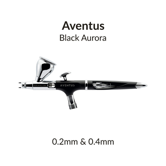 Aventus Black Aurora airbrush with anodized black finish and ergonomic aluminium body
