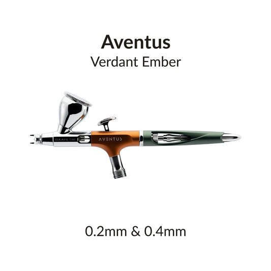Aventus Verdant Ember airbrush with satin-matte orange and  green anodized aluminium body