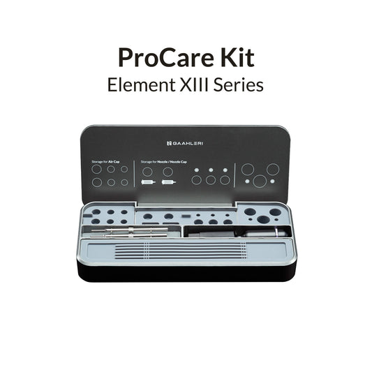 Gaahleri ProCare Kit – sleek CNC-machined metal organizer for airbrush tools, with dual layers, silicone inserts, and accessories for pro storage