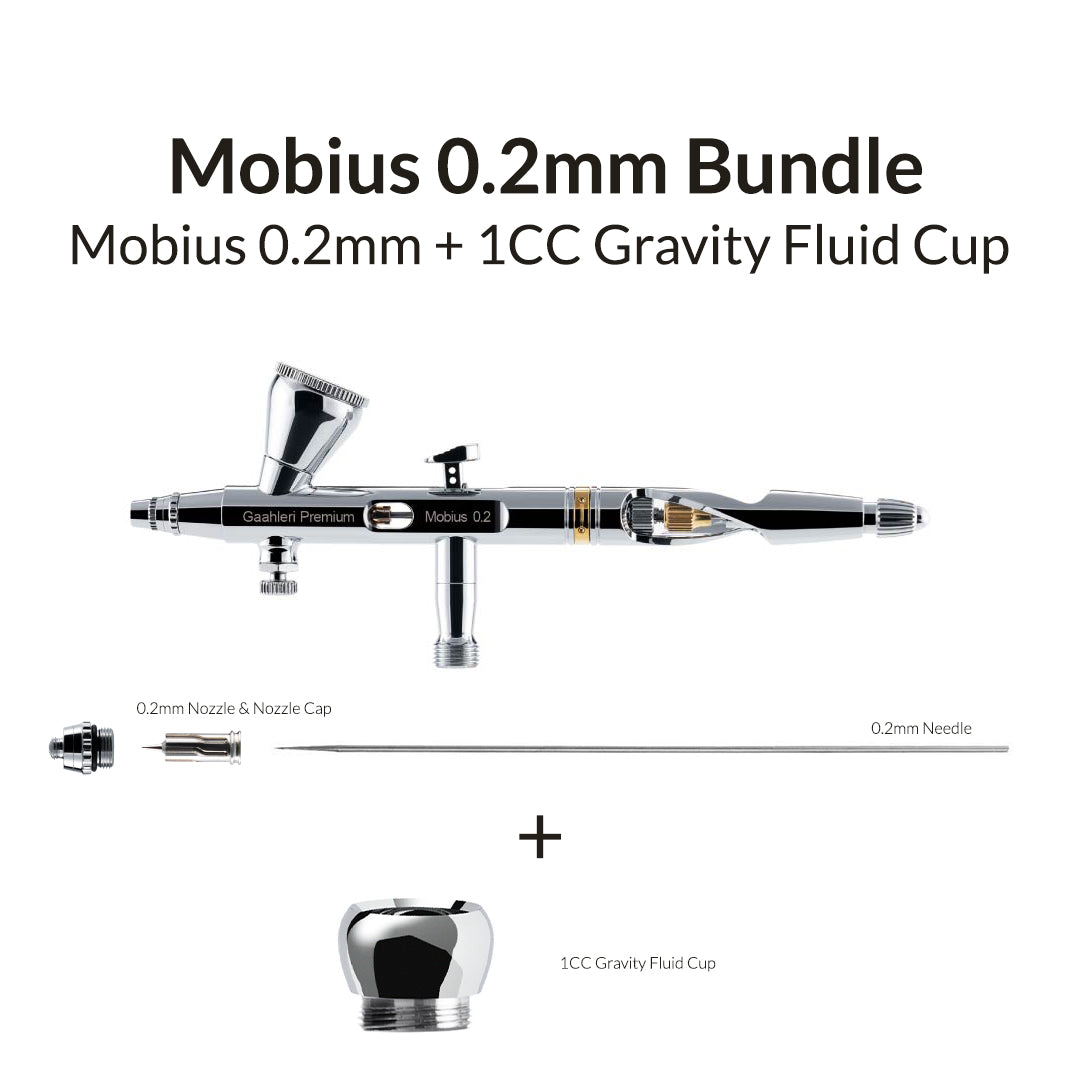 “Gaahleri Premium Series GHPM-Mobius 0.2 mm airbrush with 1 cc mirror-level gravity fluid cup bundle – premium modelling airbrush set”