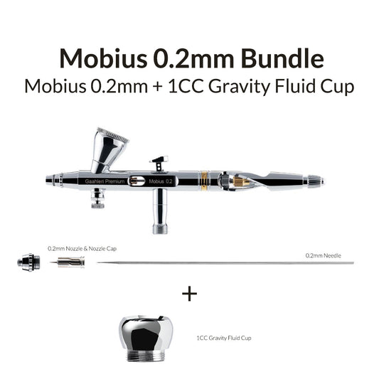“Gaahleri Premium Series GHPM-Mobius 0.2 mm airbrush with 1 cc mirror-level gravity fluid cup bundle – premium modelling airbrush set”