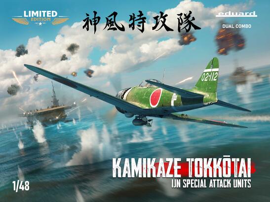 A scale model kit of a green and white Mitsubishi A6M Zero fighter aircraft with the Eduard brand logo.