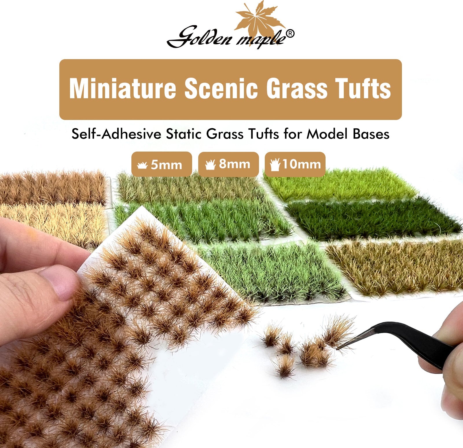 Golden Maple Miniature Scenic Grass Tufts — realistic pre-made grass tufts for miniature bases, wargaming terrain, scale models and dioramas.