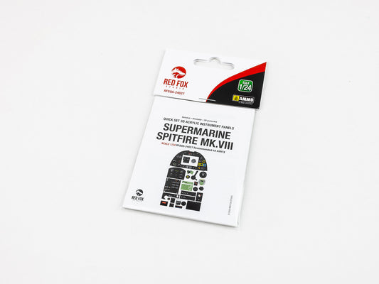 Red Fox Studio RFSQS-24027 1/24 Spitfire Mk.VIII Cockpit Set – pre-coloured 3D resin panels for Airfix kit with RAF cockpit detail.