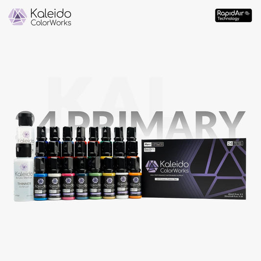 Gaahleri 24 Primary Colors Set kaleido water-based acrylic airbrush paints with 24 vibrant colour bottles