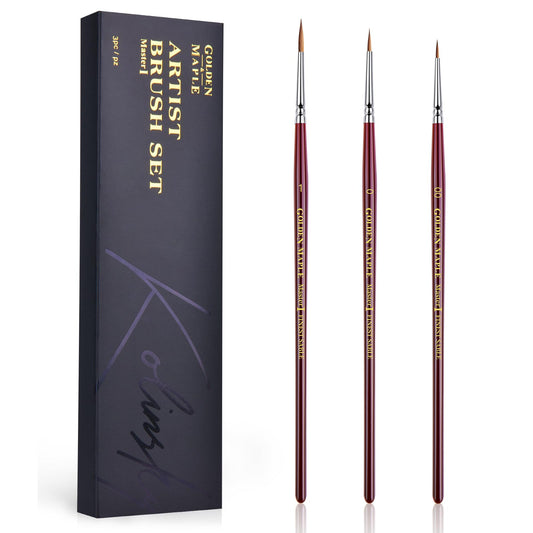 Golden Maple Kolinsky Sable Miniature Paint Brush Set – professional ultra-fine detail brushes for 40K, D&D, and scale modelling in sizes 00, 0, and 1.