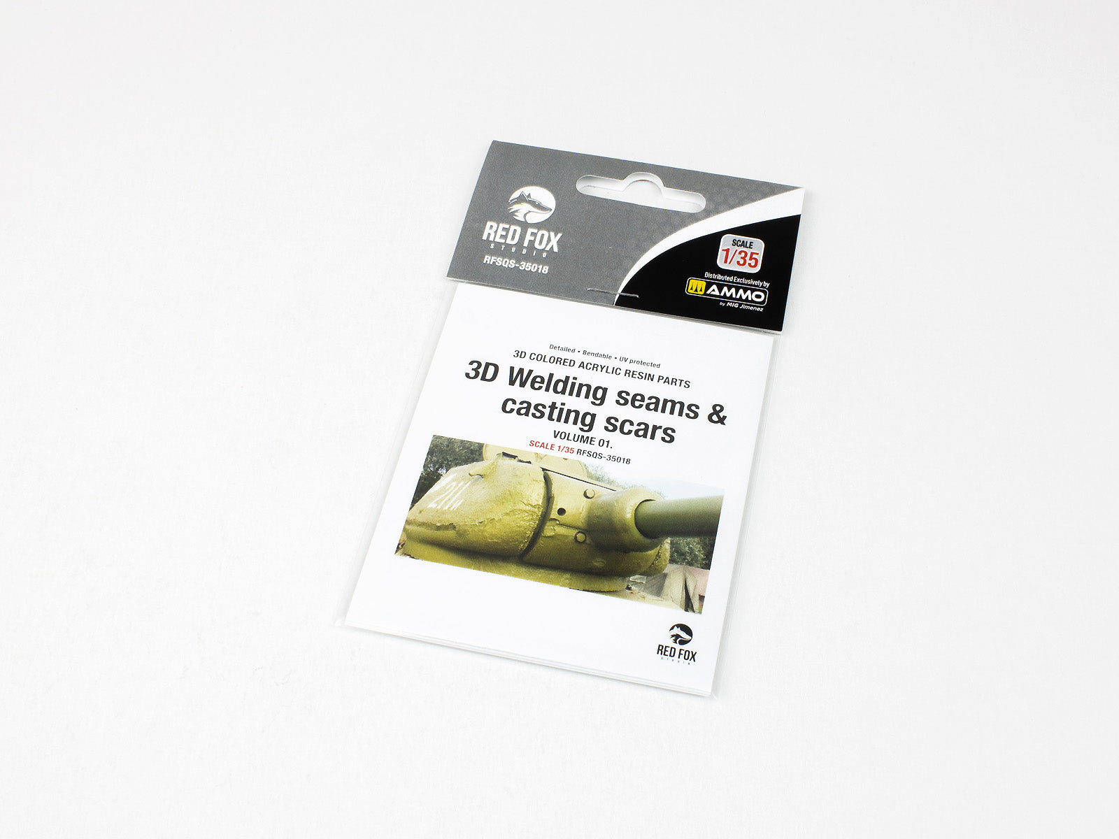 Red Fox Studio RFSQS-35018 1/35 3D Welding Seams & Casting Scars Vol.01 – pre-coloured 3D acrylic resin detail set for realistic armour hull weld and casting texture.