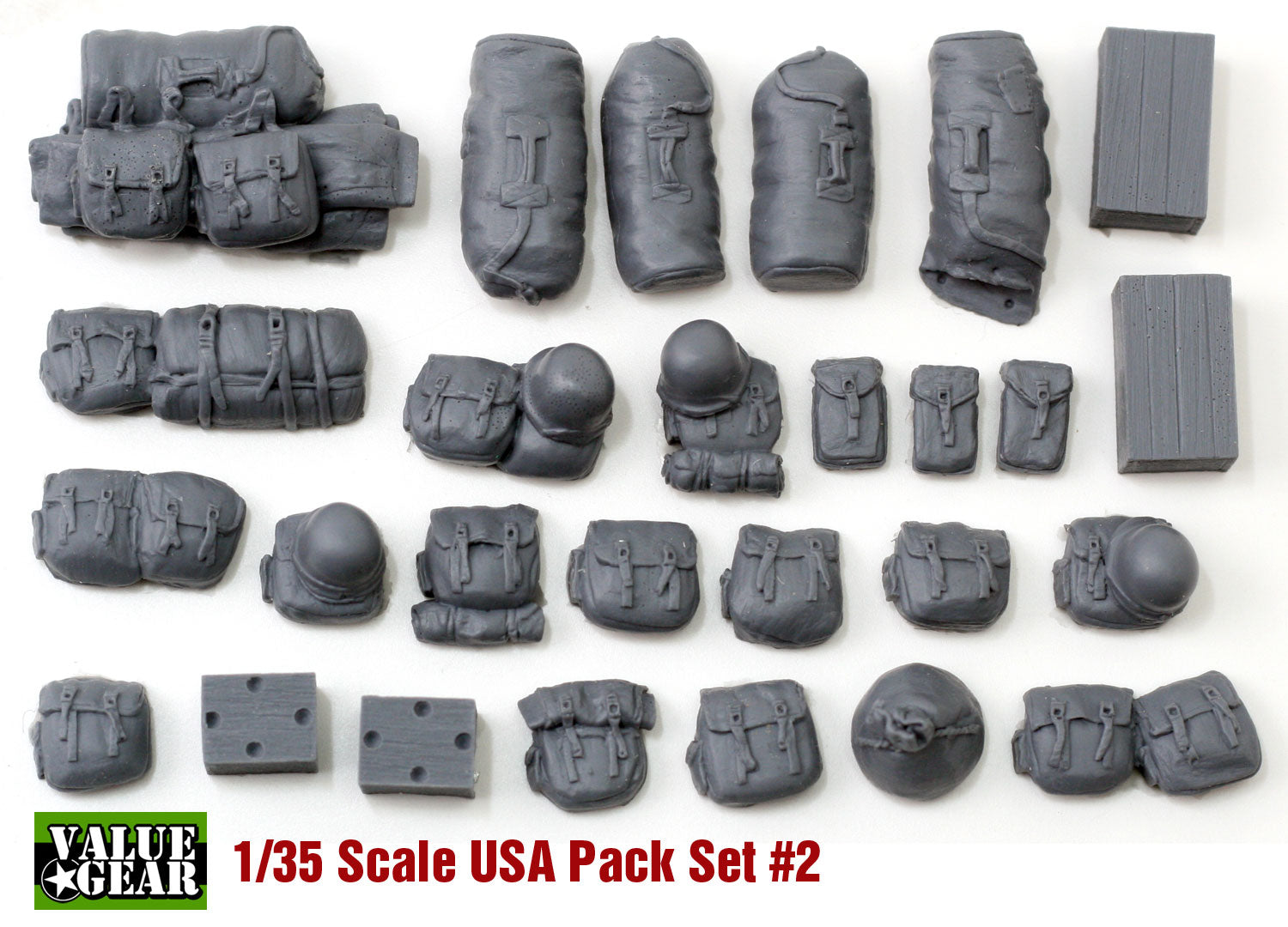 Value Gear US2 U2 USA WWII Packs & Bags resin set – 25 pieces for 1/35 scale WWII American vehicles and dioramas