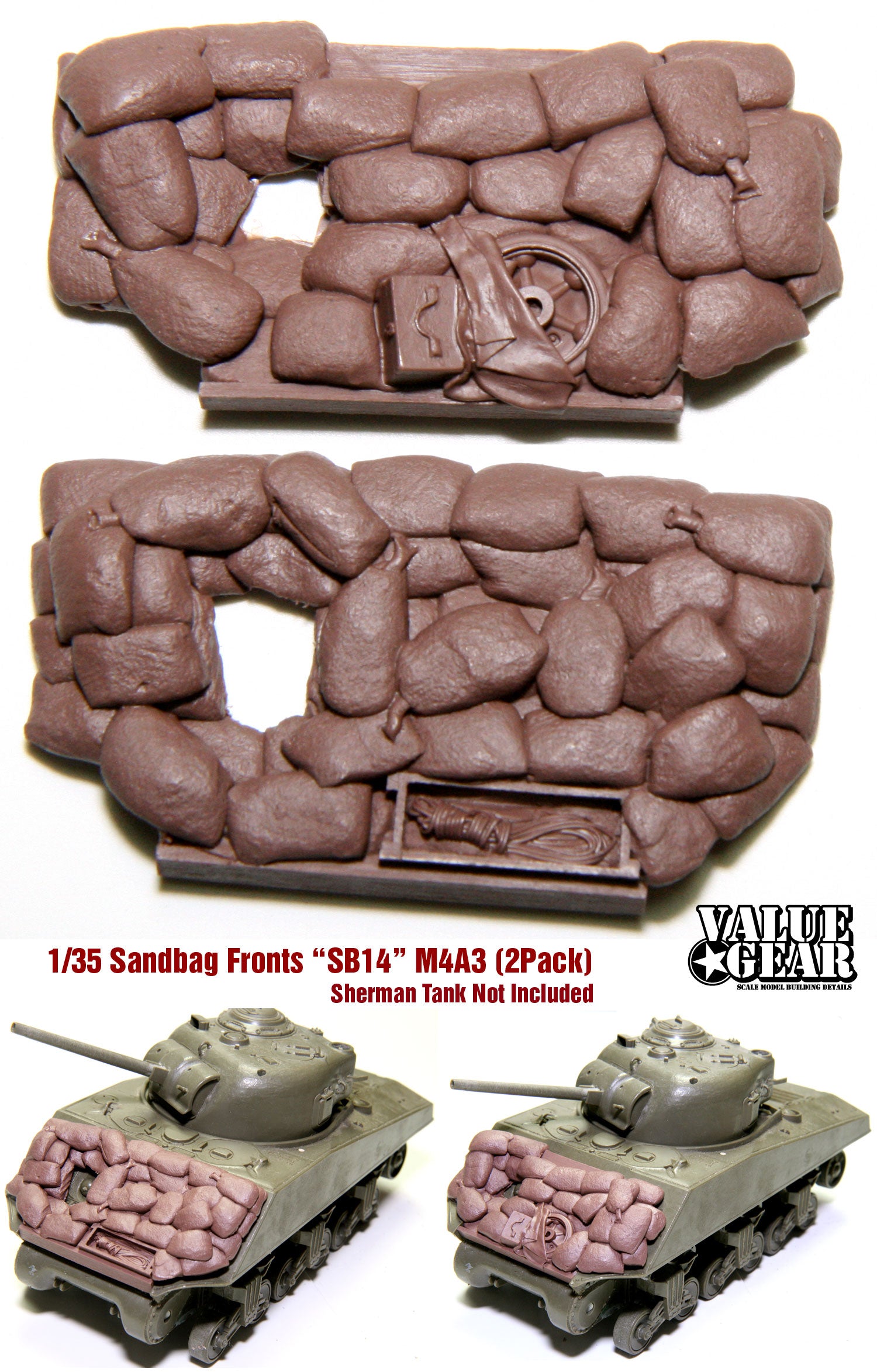 “Value Gear SB014 Sherman M4A3 Sandbag Fronts – 2 resin pieces for 1/35 Shermans.”