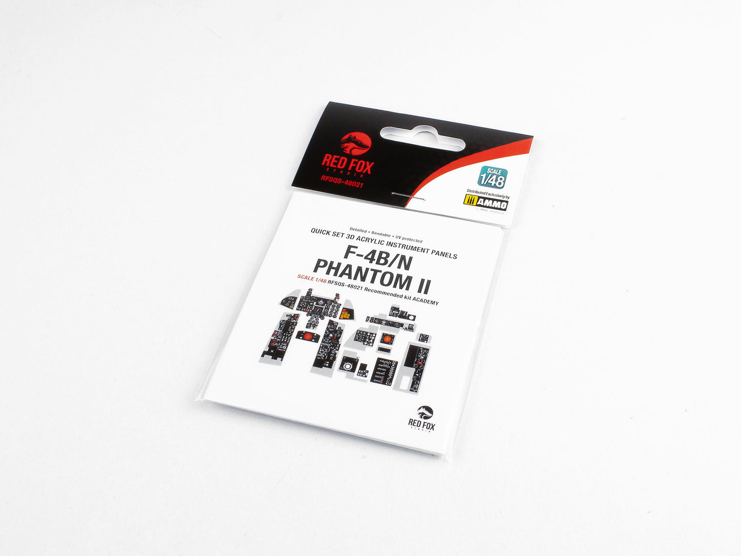 Red Fox Studio RFSQS-48021 1/48 Cockpit Set for Academy F-4B/N Phantom II – pre-coloured 3D acrylic resin instrument panel and cockpit detail parts.