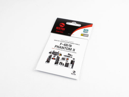 Red Fox Studio RFSQS-48021 1/48 Cockpit Set for Academy F-4B/N Phantom II – pre-coloured 3D acrylic resin instrument panel and cockpit detail parts.