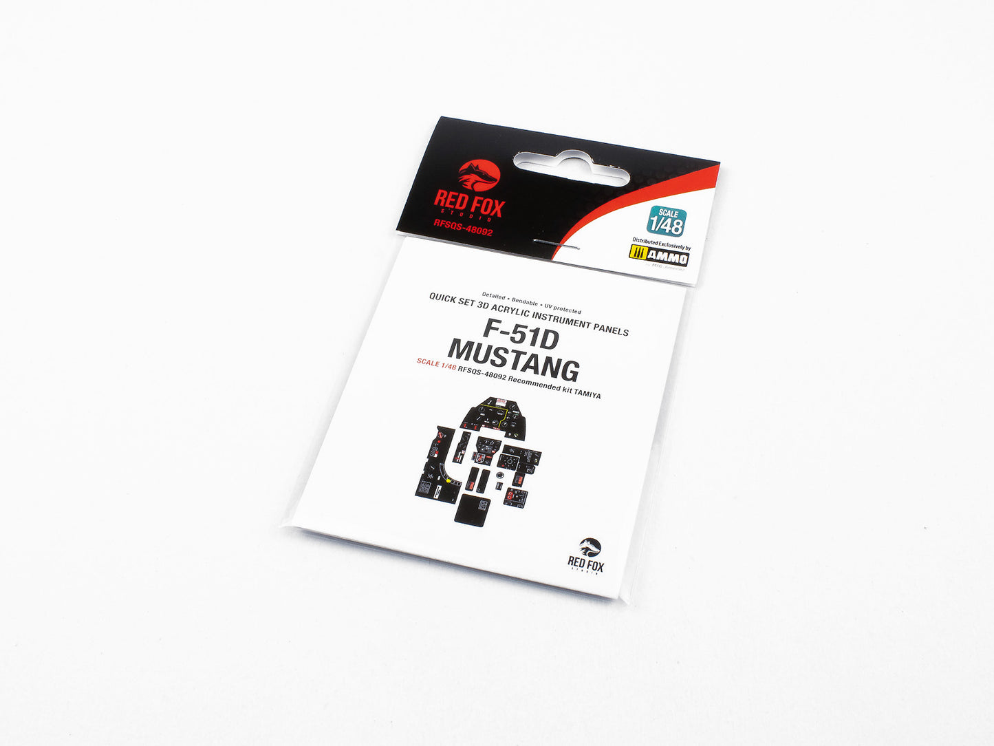 Red Fox Studio RFSQS-48092 1/48 F-51D Mustang Cockpit Set – pre-coloured 3D resin panels for Tamiya kit with Korean War USAF detail.