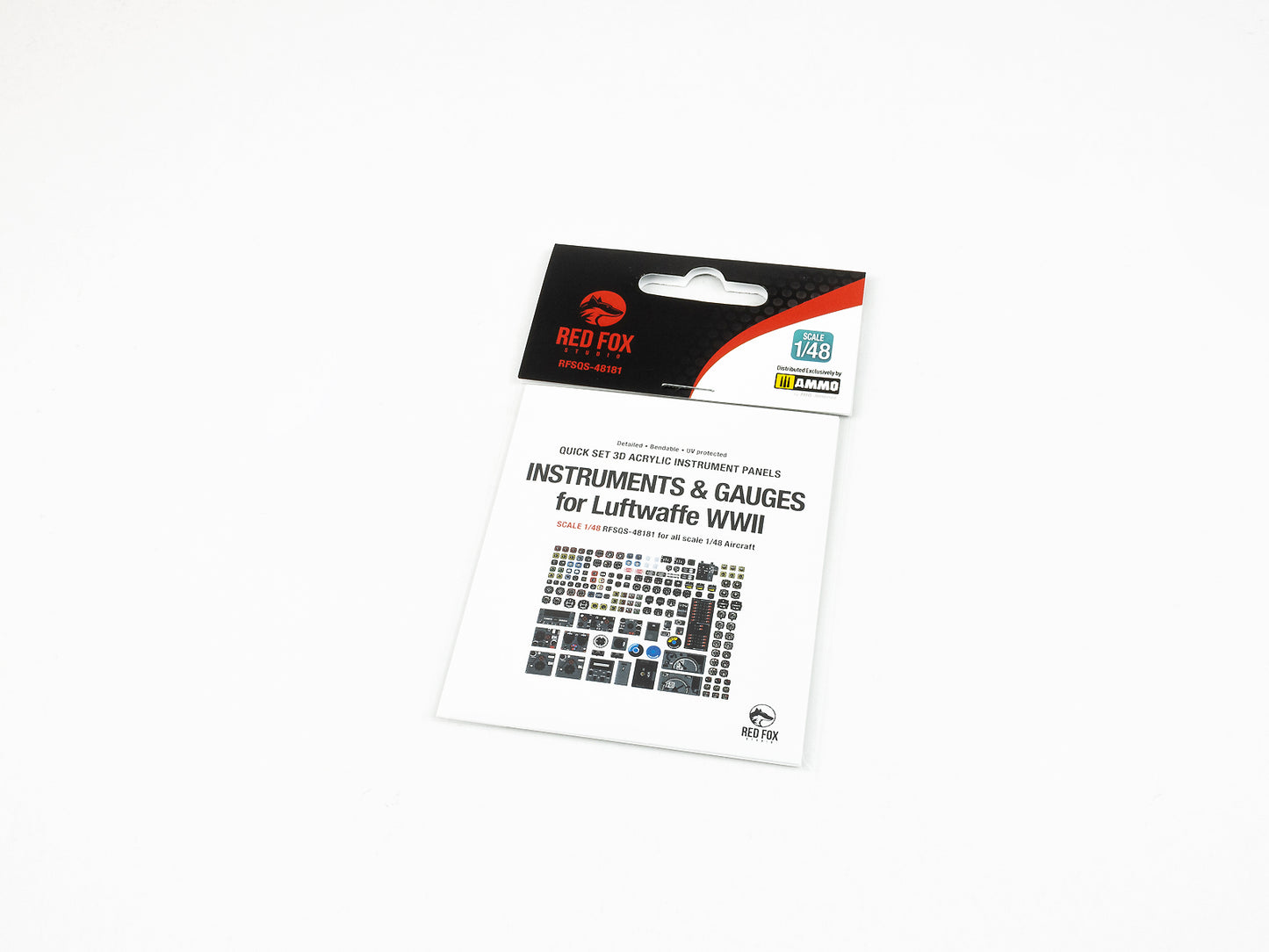 Red Fox Studio RFSQS-48181 1/48 Luftwaffe WWII Instruments & Gauges Set – pre-coloured 3D resin cockpit instruments for German aircraft.