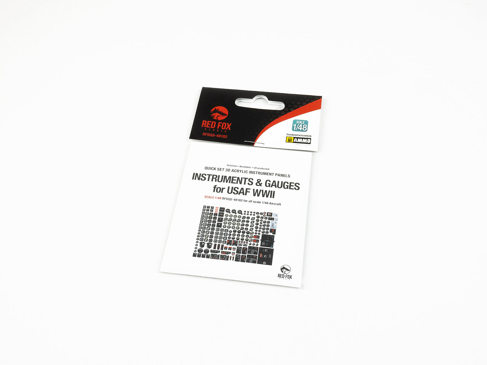 Red Fox Studio RFSQS-48182 1/48 USAF WWII Instruments & Gauges Set – pre-coloured 3D resin cockpit instruments for USAAF aircraft.