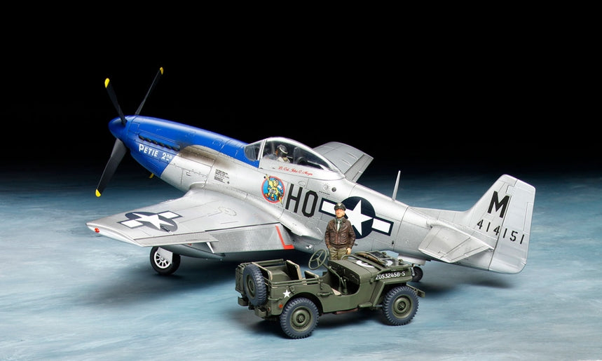 Tamiya 1/48 Scale North American P-51D Mustang & 1/4 Ton 4x4 Light Vehicle Model Kit completed kit