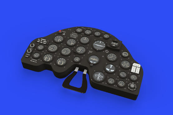 Eduard 1/48 P-38G LööK set with pre-painted resin instrument panel and 3D-printed seatbelts for Tamiya kit.