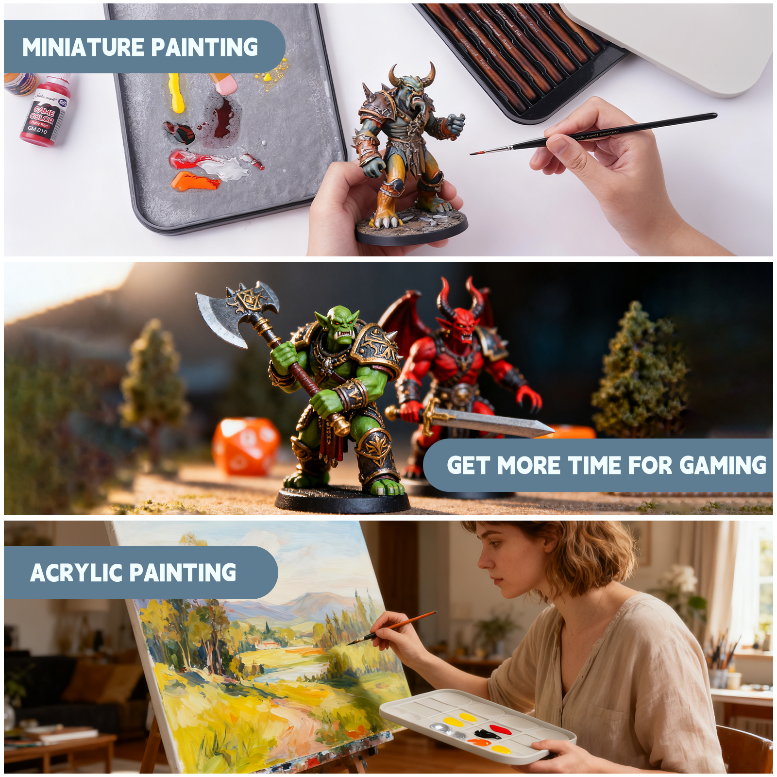 Golden Maple miniature painting tools and accessories including wet palettes, paint handles and hobby supplies.