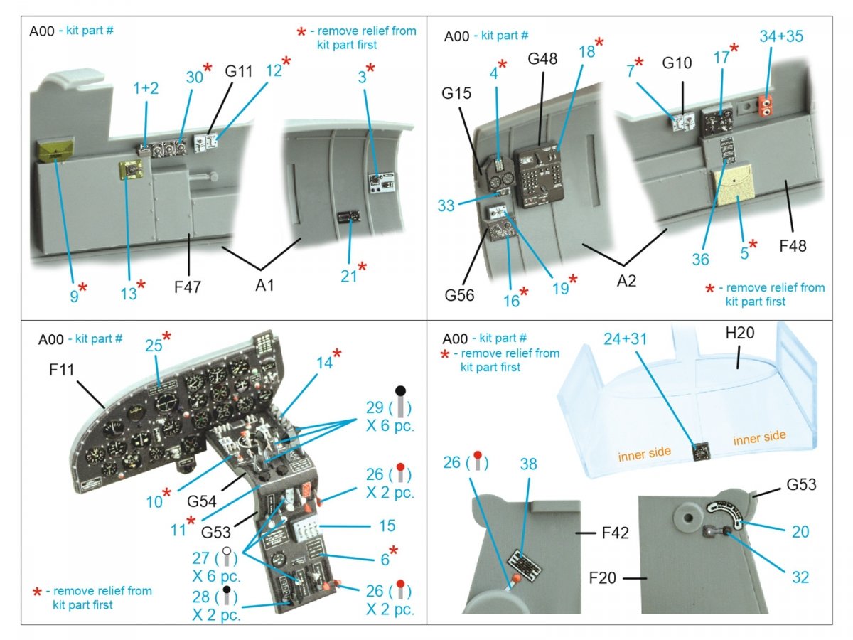 Quinta Studio QD48494 B-26B/C Marauder 1/48 scale interior 3D decal set for ICM model kits - detailed aircraft model enhancement, product instructions.