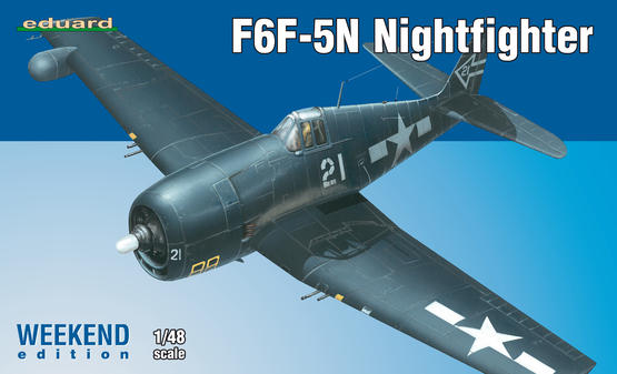 Eduard 1/48 Grumman F6F-5N Night Fighter Weekend Edition model kit featuring detailed plastic parts and accurate WWII U.S. Navy night fighter markings.
