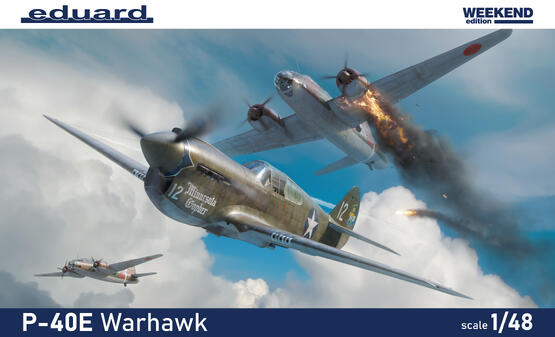 Eduard P-40E Warhawk 1/48 Weekend Edition plastic model kit box art showing a WWII fighter aircraft.