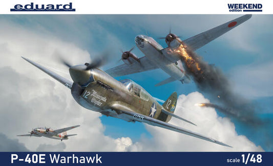 Eduard P-40E Warhawk 1/48 Weekend Edition plastic model kit box art showing a WWII fighter aircraft.