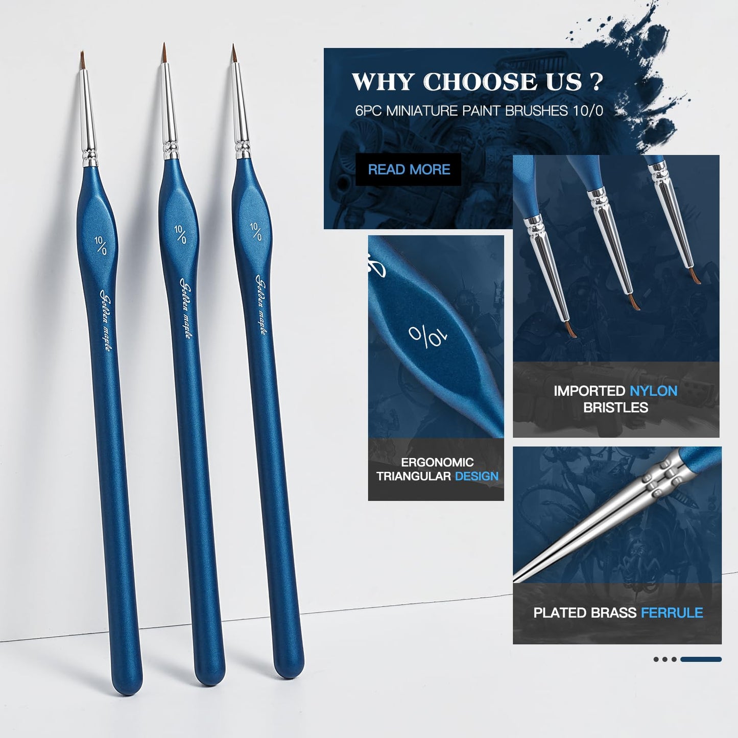 Golden Maple 6PCS 10/0 Extra Fine Detail Miniature Paint Brush Set