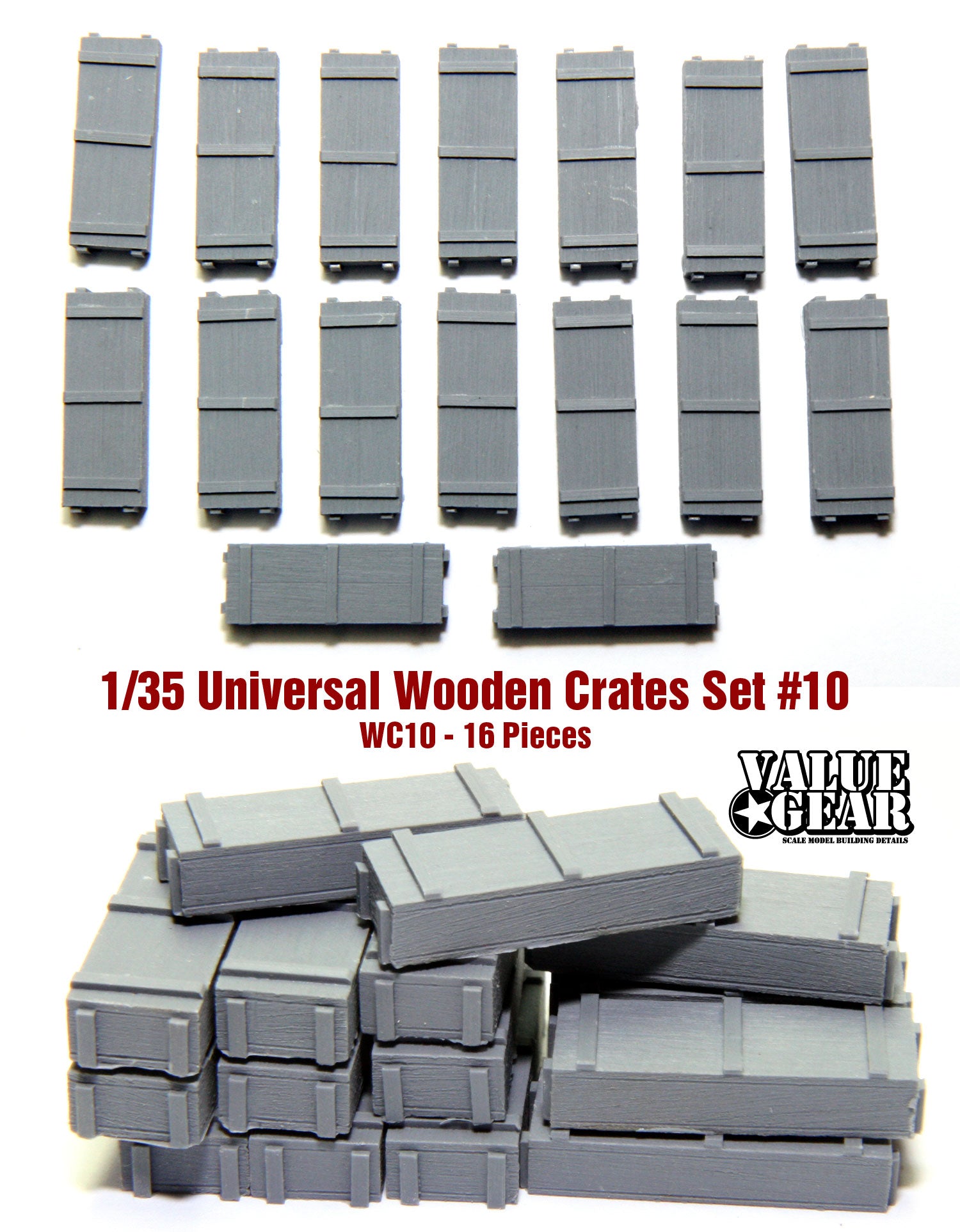 Value Gear C10 Wooden Crates #10 resin accessory set – 16 pieces for 1/35 scale military dioramas and vehicles