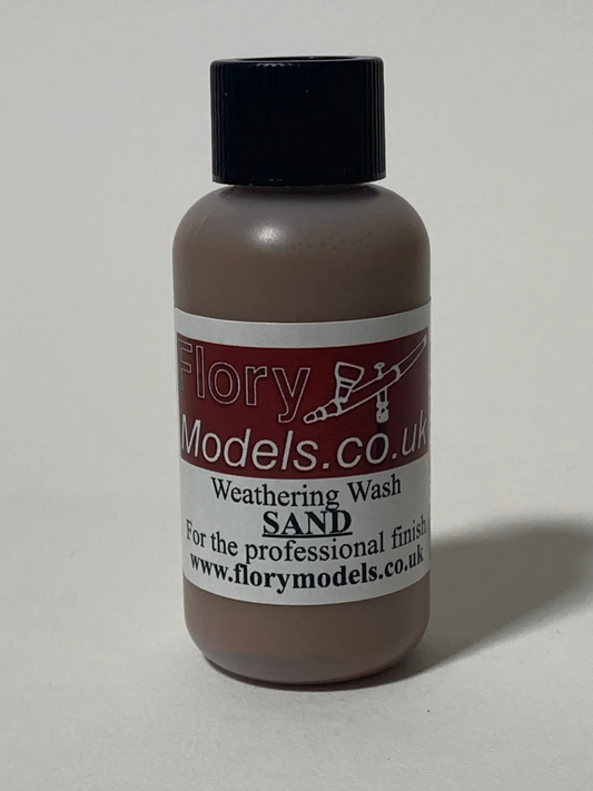 Flory Models Sand Weathering Wash FMW005 bottle for realistic sand and dust weathering effects on scale models