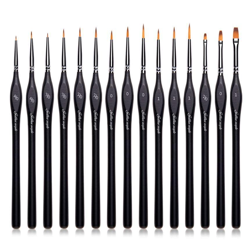 Golden Maple 15PCS Nylon Micro Detail Paint Brush Set Round/filberd/Flat Brush