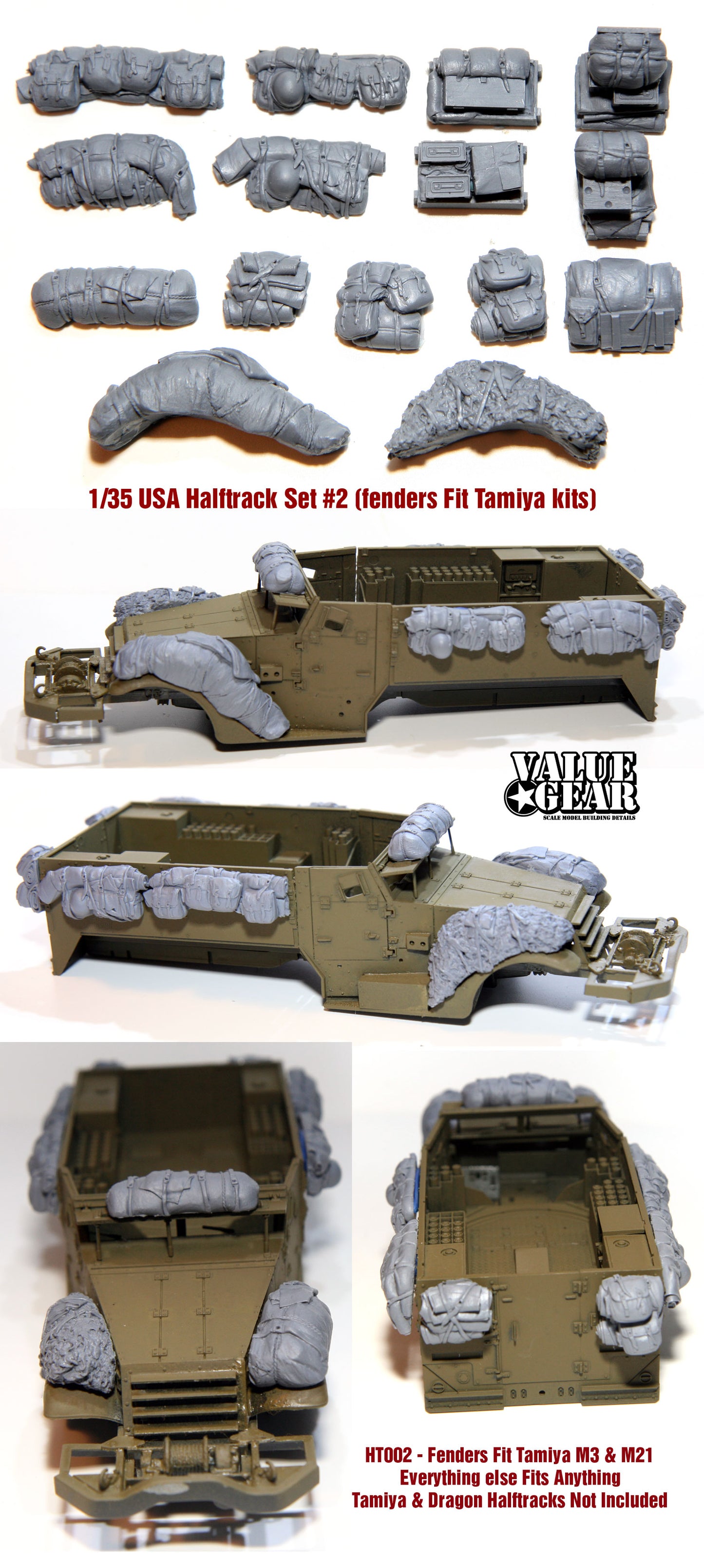 “Value Gear HT002 USA Halftrack Set #2 – resin stowage for 1/35 scale WWII US M3 and M21 Halftracks.”