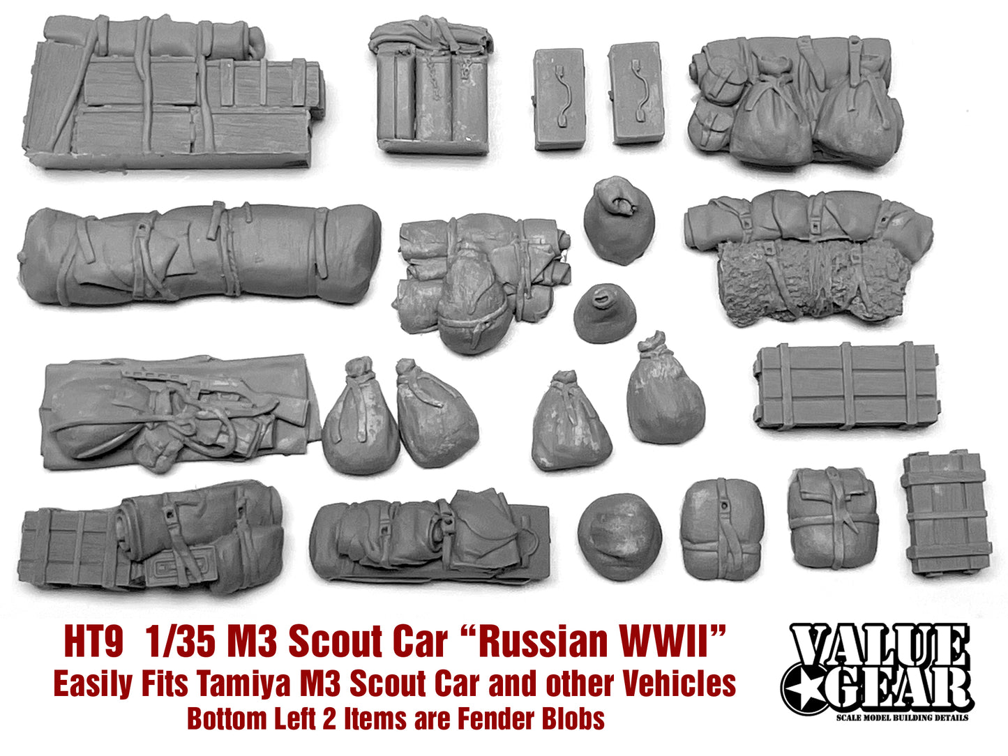 “Value Gear HT009 Russian M3 Scout Car resin set – stowage for 1/35 scale Tamiya Soviet Scout Car