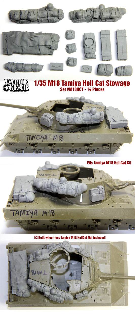“Value Gear M18HCT Stowage Set – resin accessories for 1/35 scale Tamiya M18 Hellcat.”