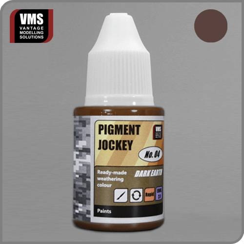 Pigment Jockey No. 04 Dark Earth: "VMS Pigment Jockey No. 04 Dark Earth – Weathering liquid ideal for dark soil and grime simulation."