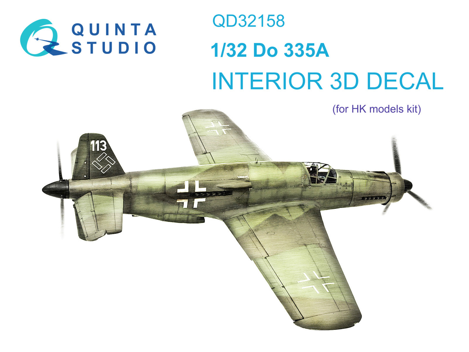 Quinta Studio 1/32 Do 335A Interior Decal Set, showing Do 335A aircraft on packging.