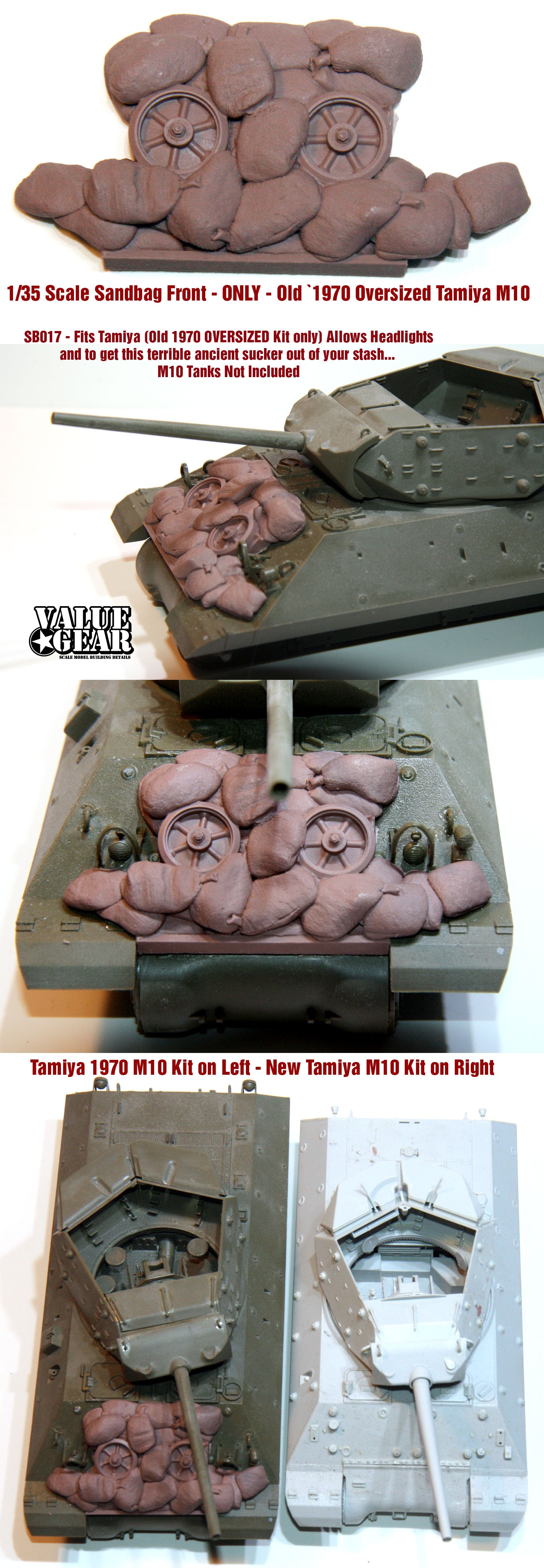 Value Gear SB017 M10 Sandbag Fronts V1 – resin accessory for 1/35 Tamiya 1970 M10 kit.
