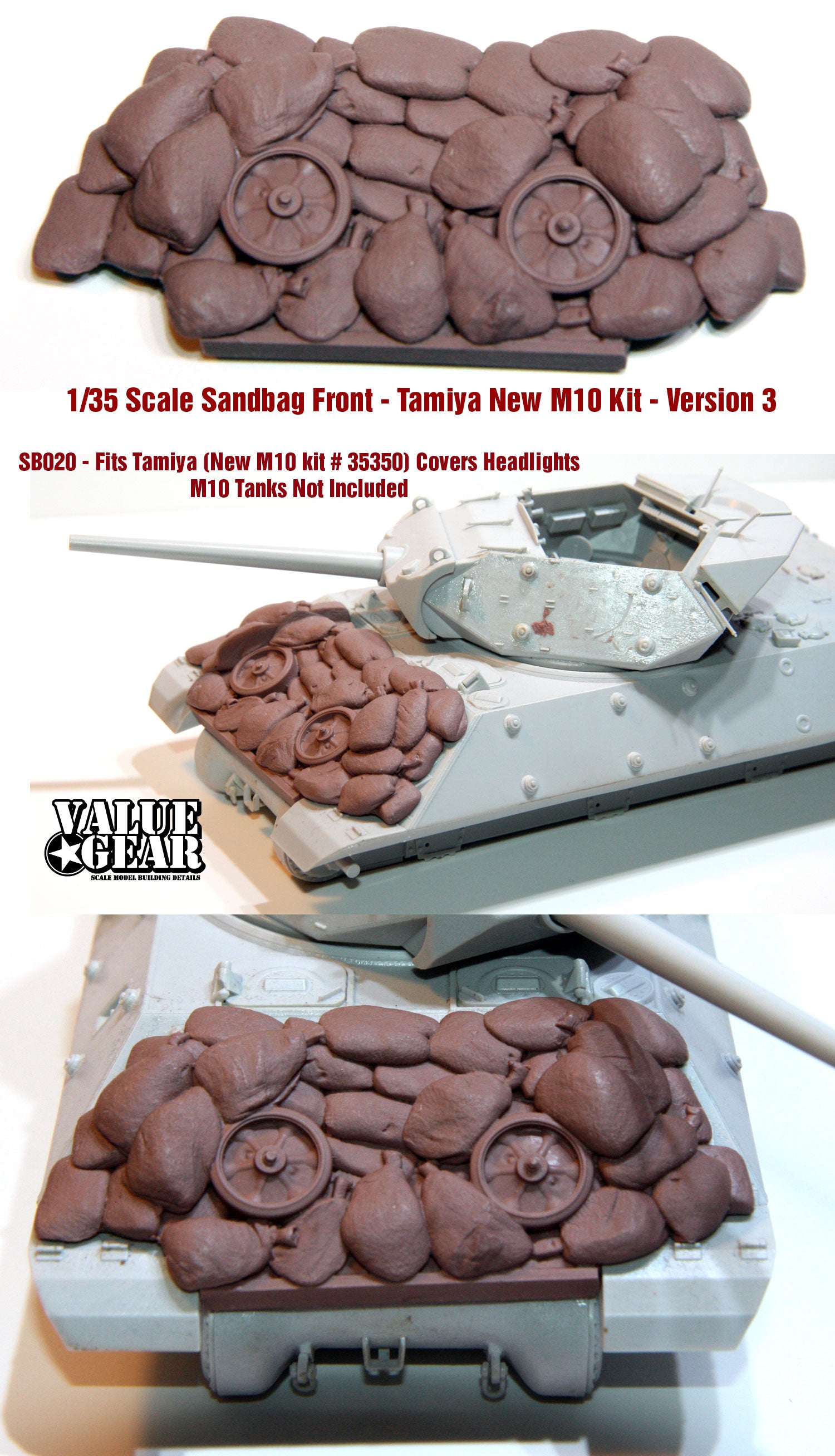 Value Gear SB020 M10 Sandbag Fronts V3 – resin accessory for 1/35 Tamiya new M10 kit