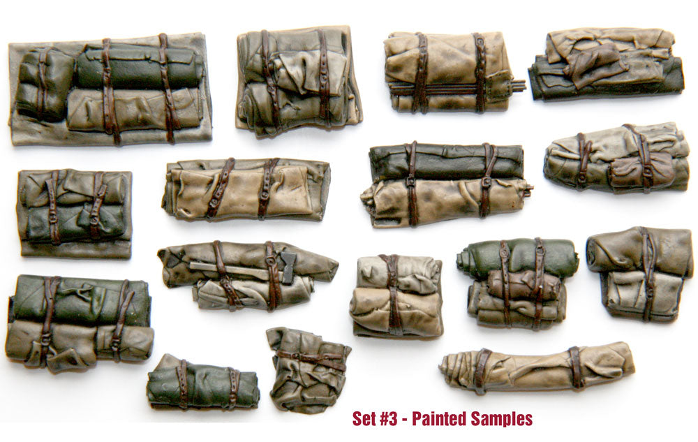 Value Gear VG03 Tents & Tarps #3 resin stowage set – 16 pieces for 1/35 scale armor and diorama accessories.