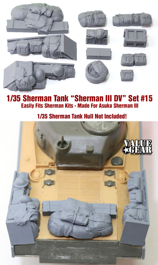 “Value Gear SH015 Sherman Engine Deck resin set – 11 pieces for 1/35 scale Sherman III Commonwealth tanks.”