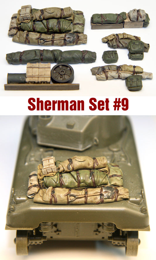 “Value Gear SH009 Sherman Engine Deck resin set – 8 stowage pieces for 1/35 scale Sherman tanks.”