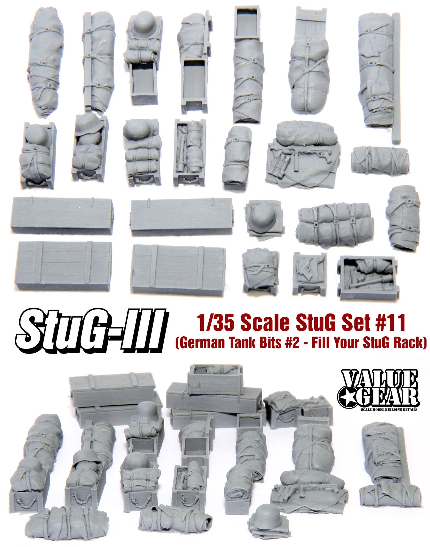 Value Gear STG11 German Tank Bits – 24 resin accessory pieces for 1/35 WWII German models.