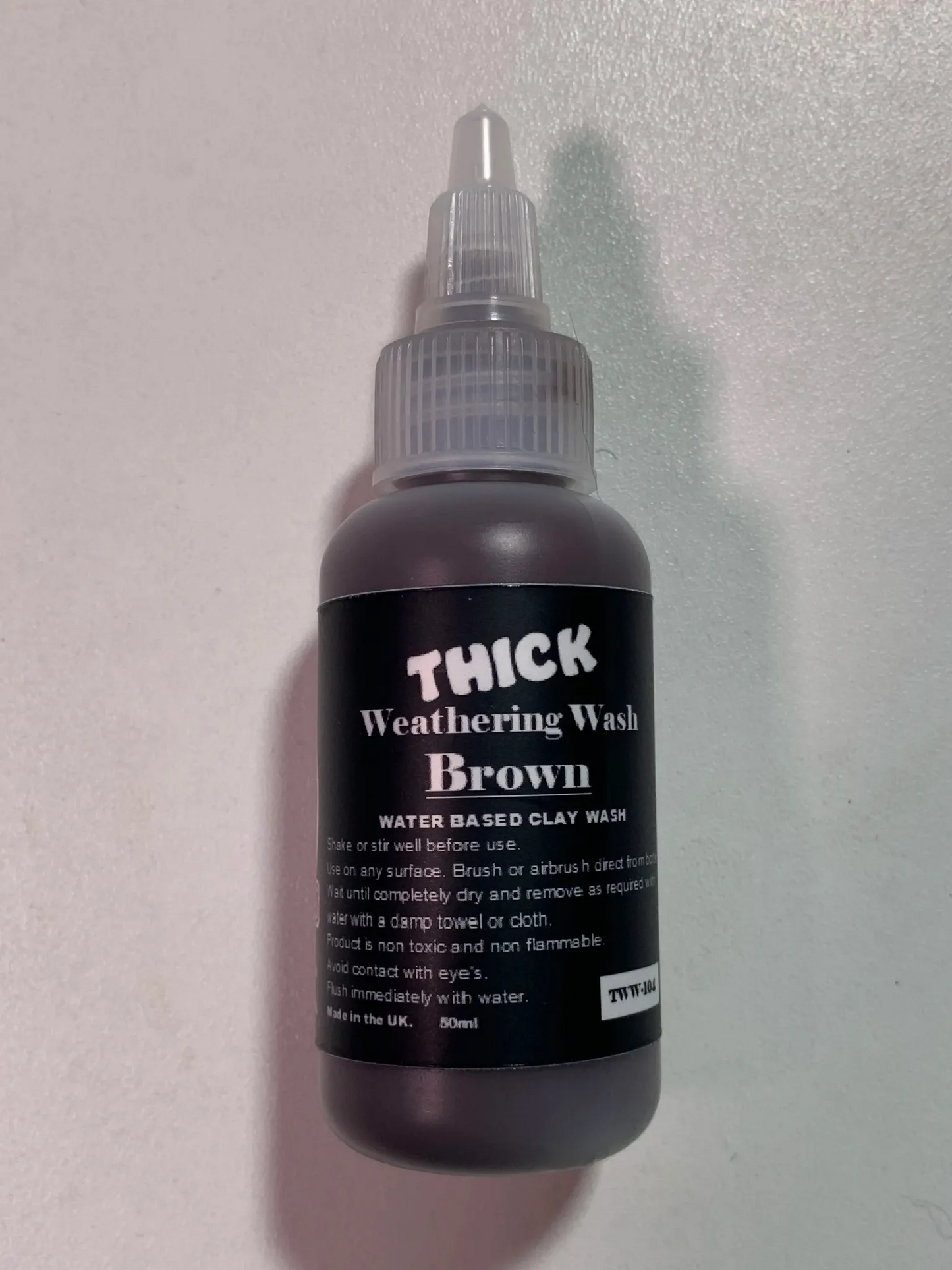 Flory Models Thick Brown Weathering Wash TWW104 bottle for deep earth and mud effects on scale models