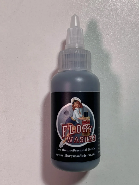 Flory Models Thick Grey Weathering Wash TWW107 bottle for neutral grey shading and weathering effects on scale models